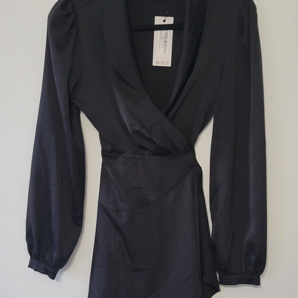 Boohoo Black Long Sleeve Wrap Dress
